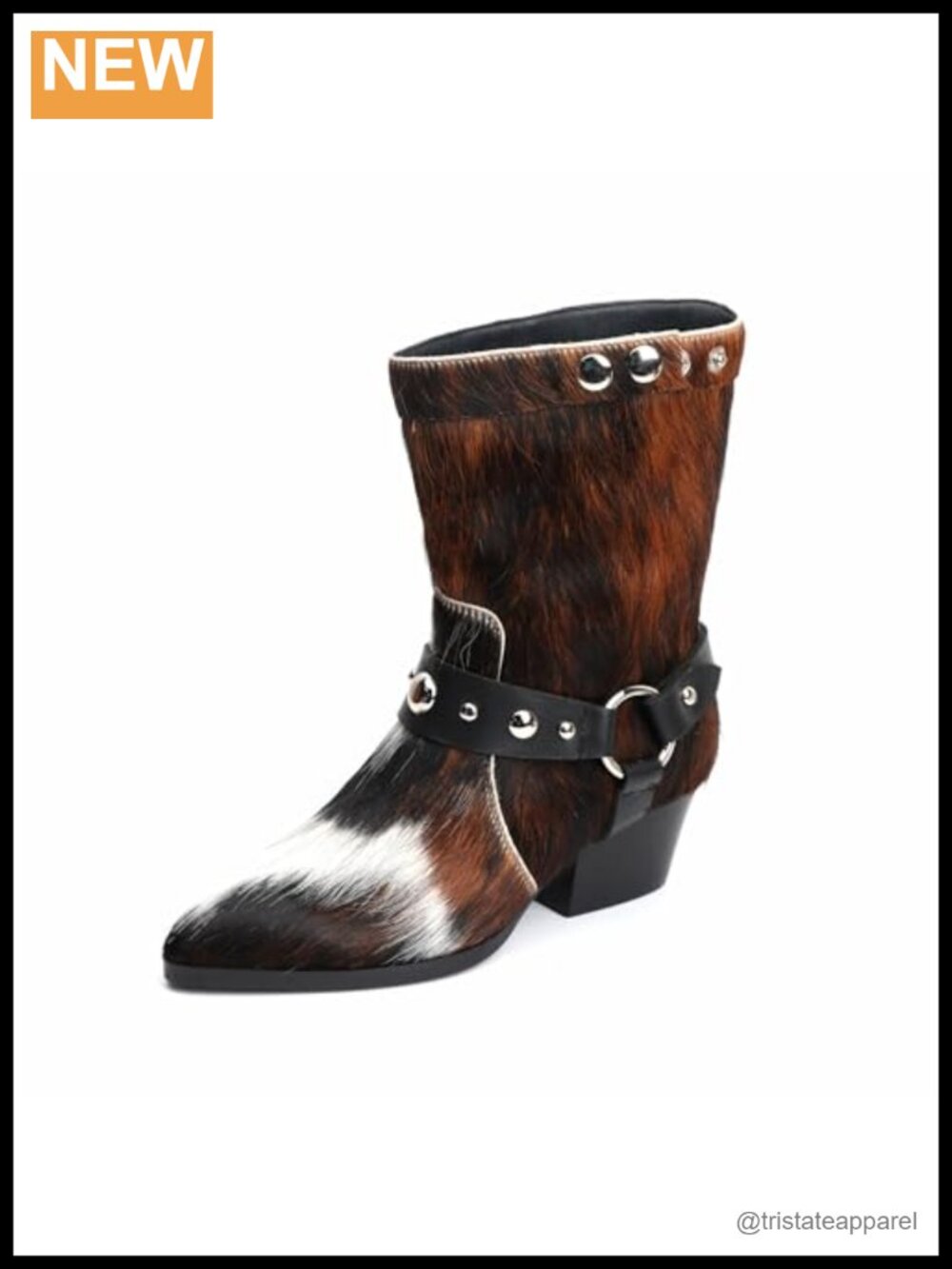 Handmade Western Cowgirl Boots Genuine Calf Hair Leather Mid-Calf Harness Strap